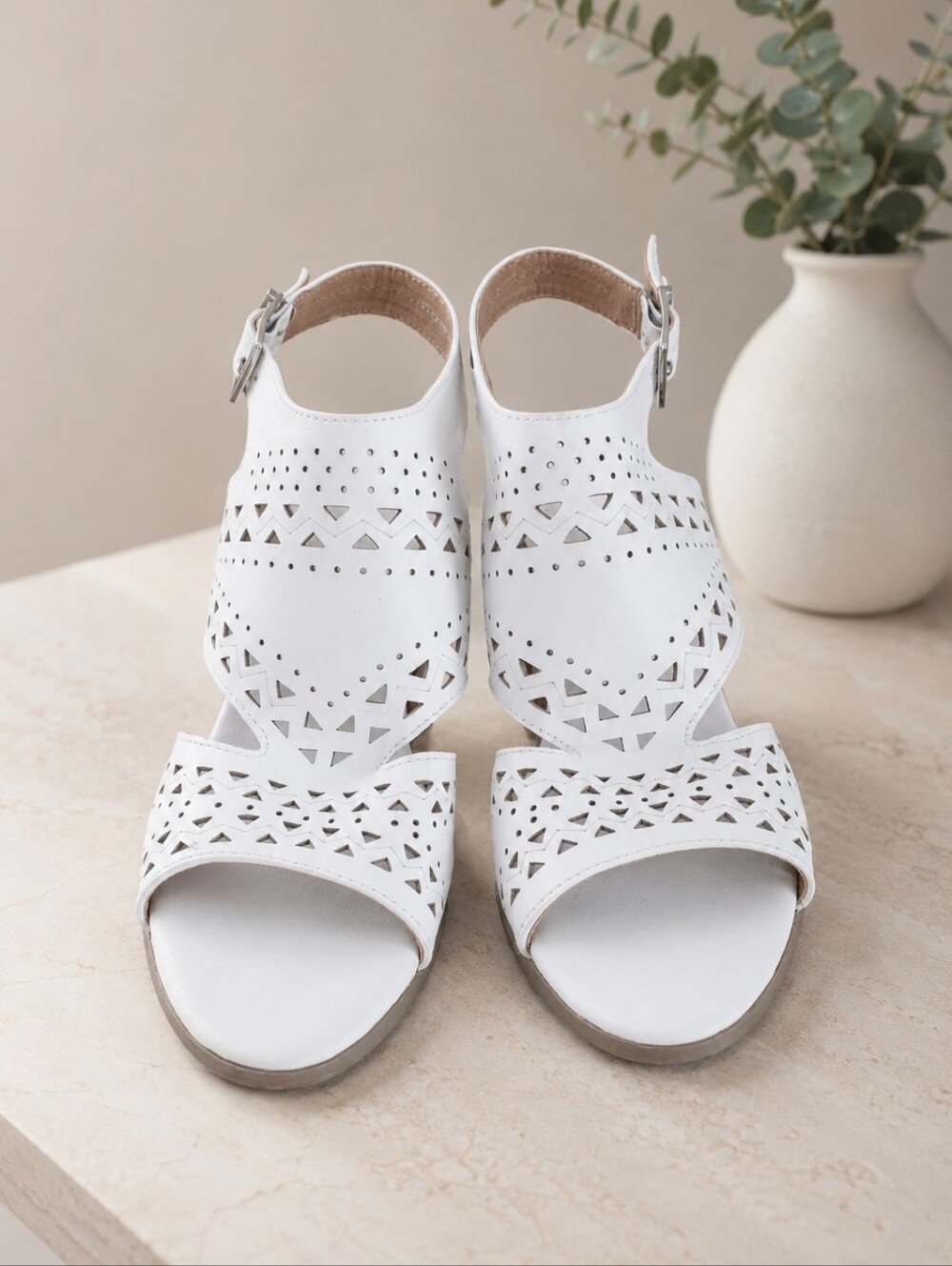 Patrizia  White Laser Cut Block Heel Sandals Women's Size 8